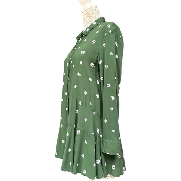Anthropologie 11.1 TYLHO Green Ladybug Print Button Front Tunic - Small - Picture 5 of 8